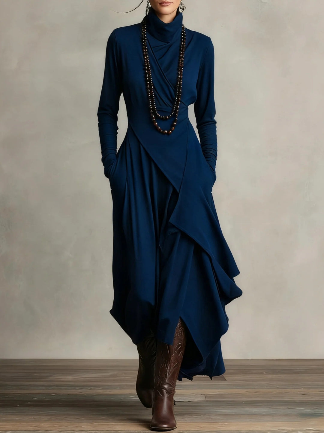 Damen Elegantes Maxikleid mit drapiertem Oberteil und asymmetrischem Schnitt Echo Archiv