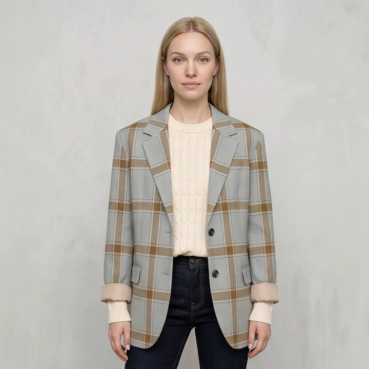 Damen Oversize-Karoblazer im Glencheck mit kastiger Silhouette und fallendem Revers Echoarchiv