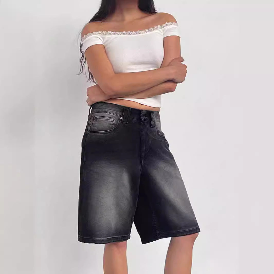 Damen lässige Denim-Shorts mit weitem Schnitt und hohen Seitentaschen Echo Archiv