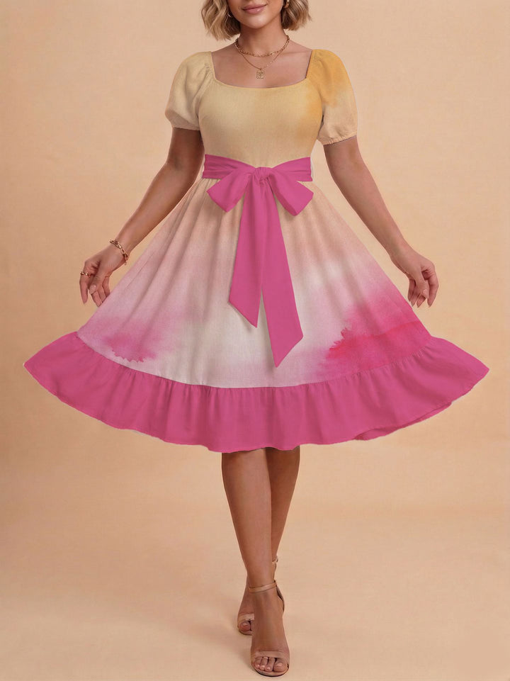 Damen Retro Maxikleid mit Puffärmeln und Taillengürtel Echo Archiv