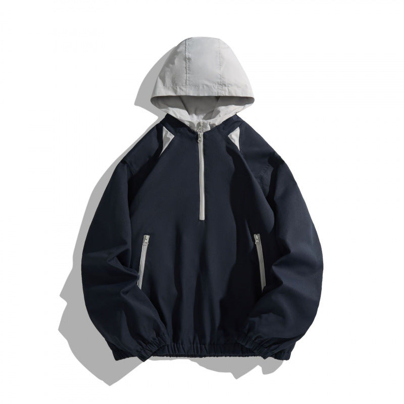 Unisex Oversize Halbzip-Kapuzenpullover mit Kontrastkapuze, Reißverschlusstaschen und elastischem Saum Echo Archiv