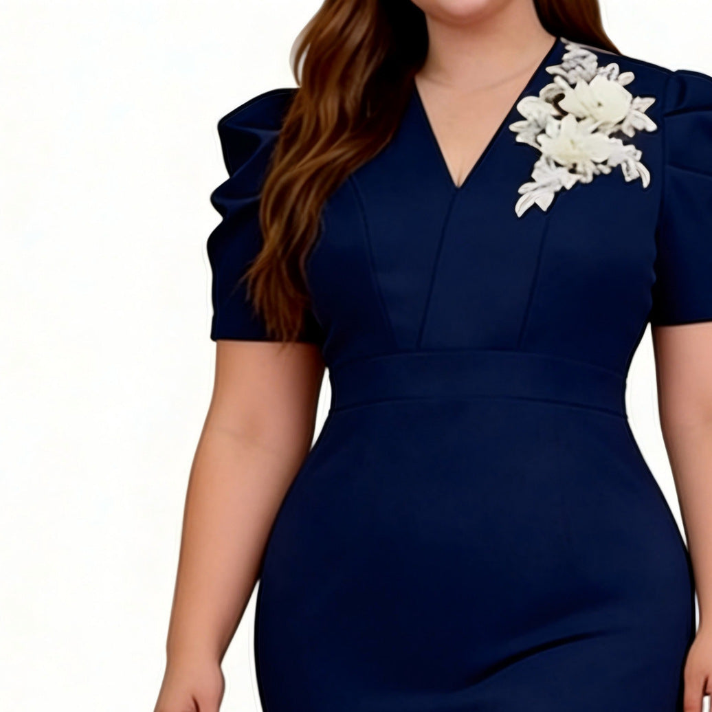 Damen Figurbetontes Cocktailkleid mit voluminösen Puffärmeln und aufregendem Saum Echo Archiv