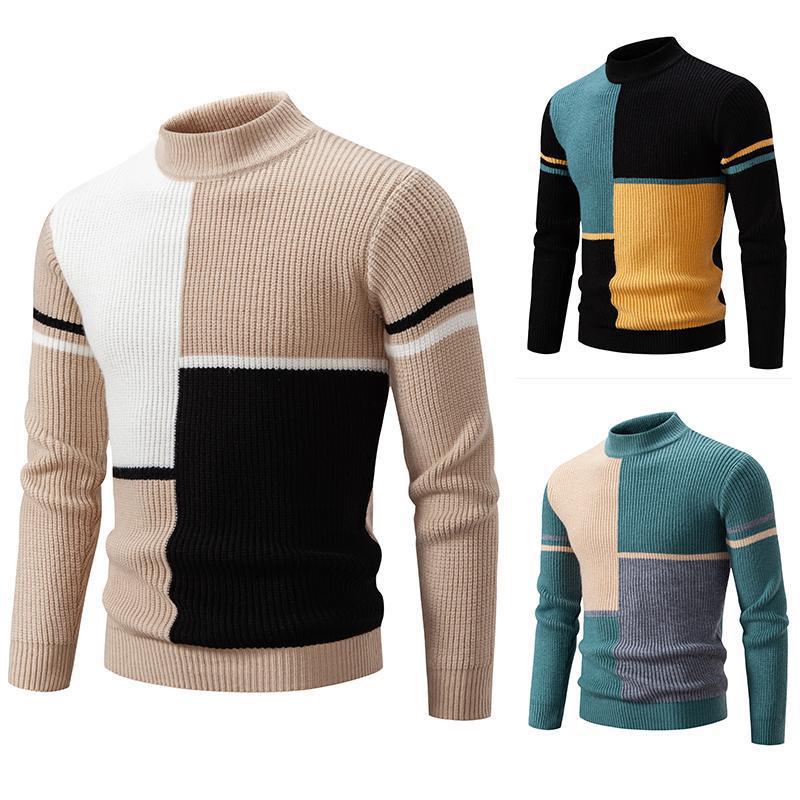 Herren modischer Rollkragenpullover mit grafischem Zopfmuster Echoarchiv 1758205596