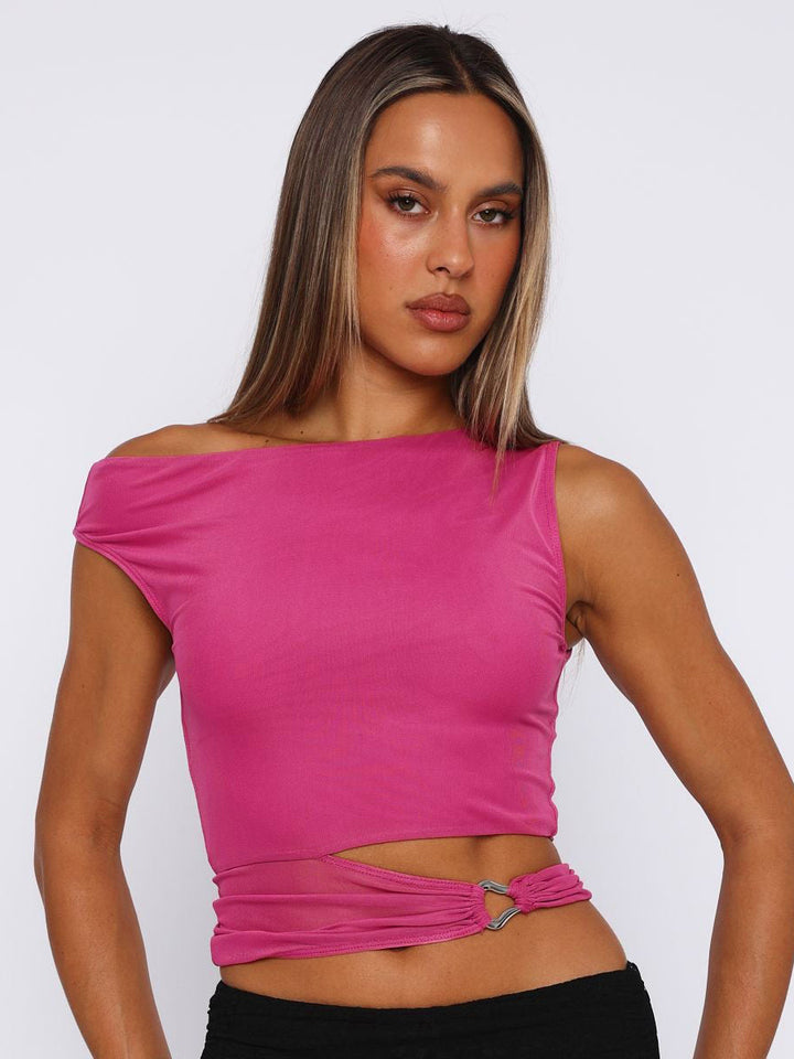 Damen Crop-Top mit asymmetrischem Schnitt und dekorativem Ringdetail Echo Archiv