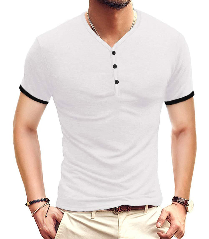 Herren Kurzarm-Henley-Shirt mit kontrastierenden Akzenten Echoarchiv