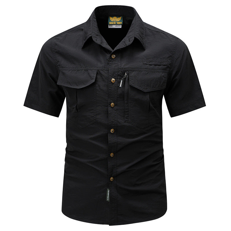 Men's tactical short sleeve button shirt with dual flap chest pockets and discreet zip utility pocket – Arvello