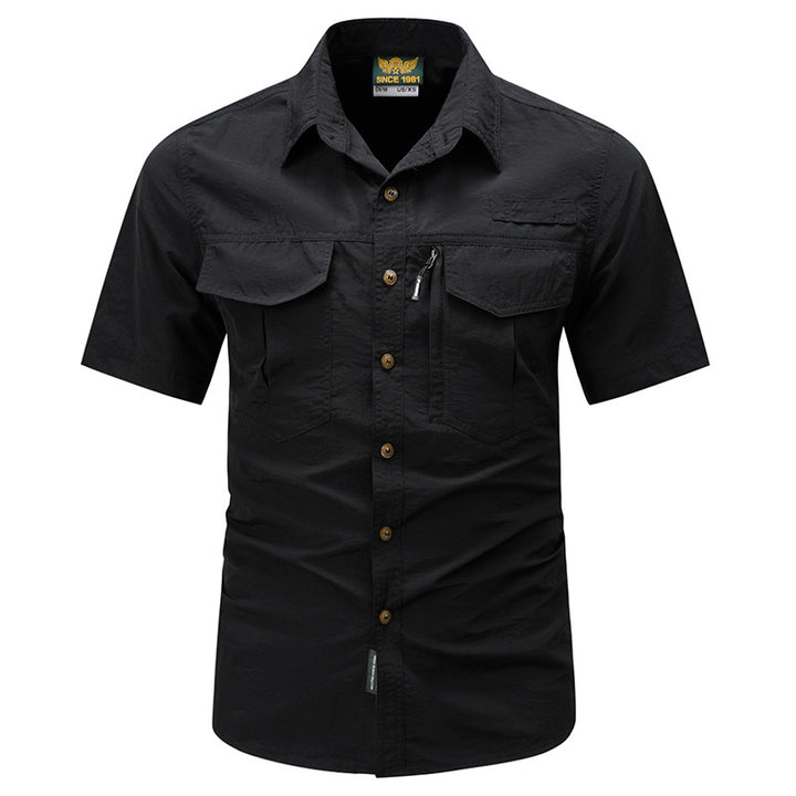 Men's tactical short sleeve button shirt with dual flap chest pockets and discreet zip utility pocket – Arvello