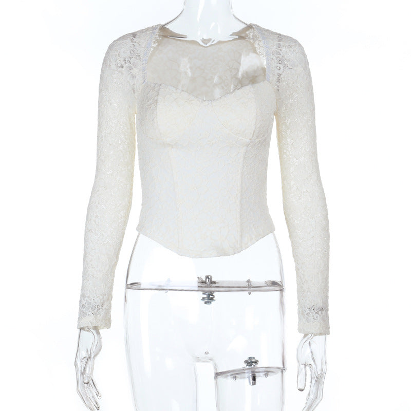 Damen elegante Spitzenbluse mit langem Arm und tailliertem Schnitt Echo Archiv