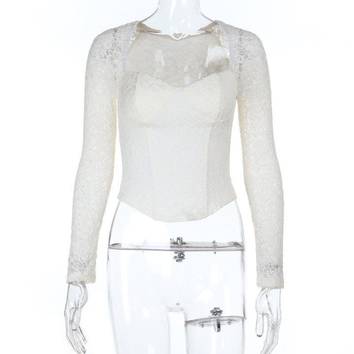 Damen elegante Spitzenbluse mit langem Arm und tailliertem Schnitt Echo Archiv