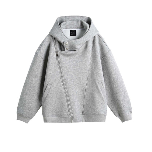 Unisex Oversize Kapuzen‑Zipjacke mit asymmetrischem Reißverschluss und hohem Funnelkragen Echoarchiv