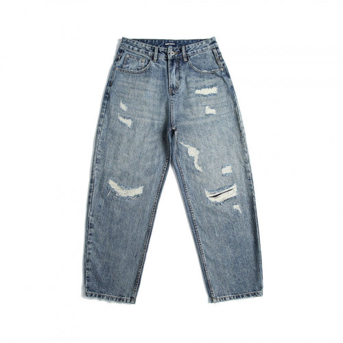 Damen High‑Waist Mom‑Jeans mit weitem Bein, Used‑Waschung und Destroyed‑Details Echo Archiv