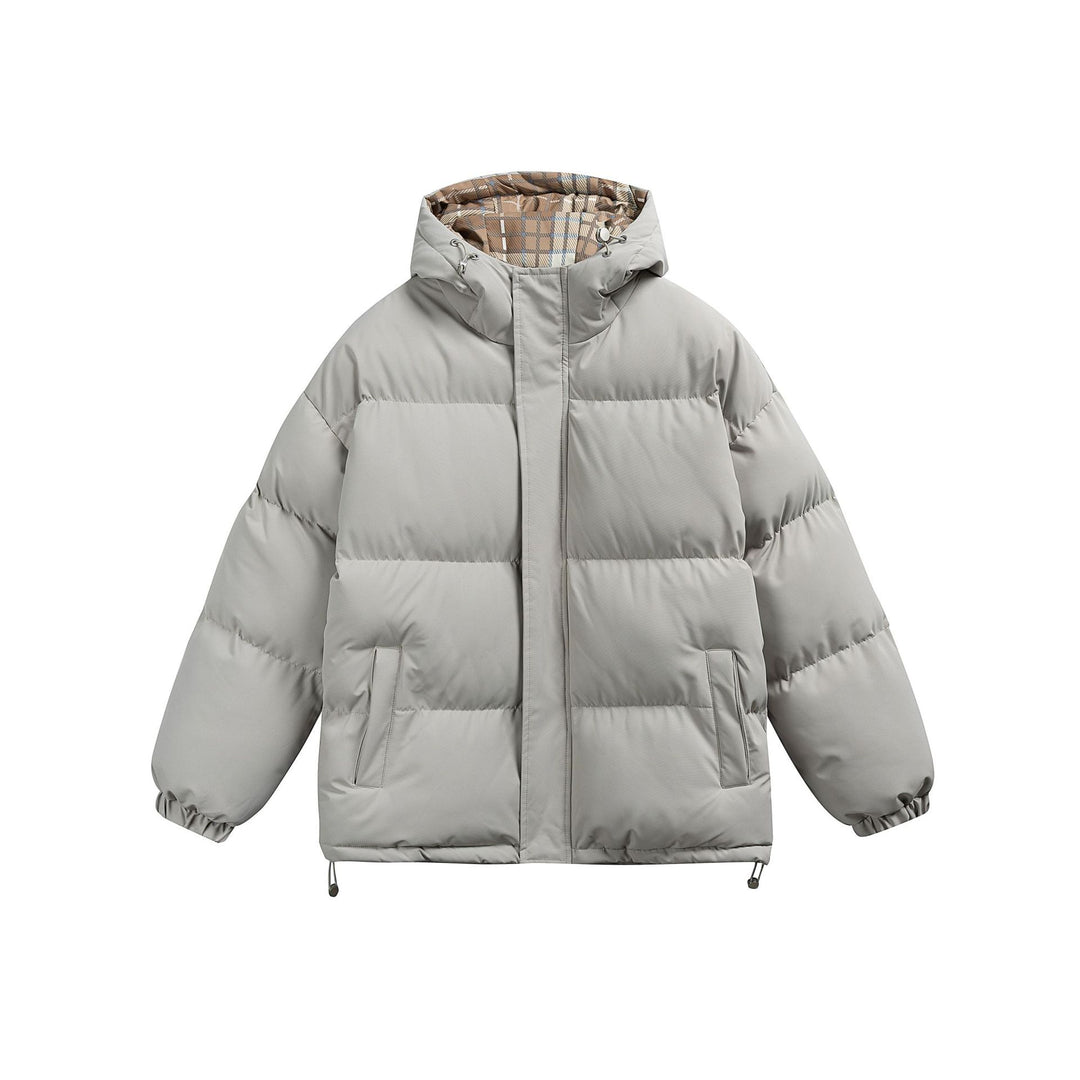 Damen Wattierte Oversize-Steppjacke mit Kapuze, hohem Kragen und karierter Futterverzahnung Echoarchiv