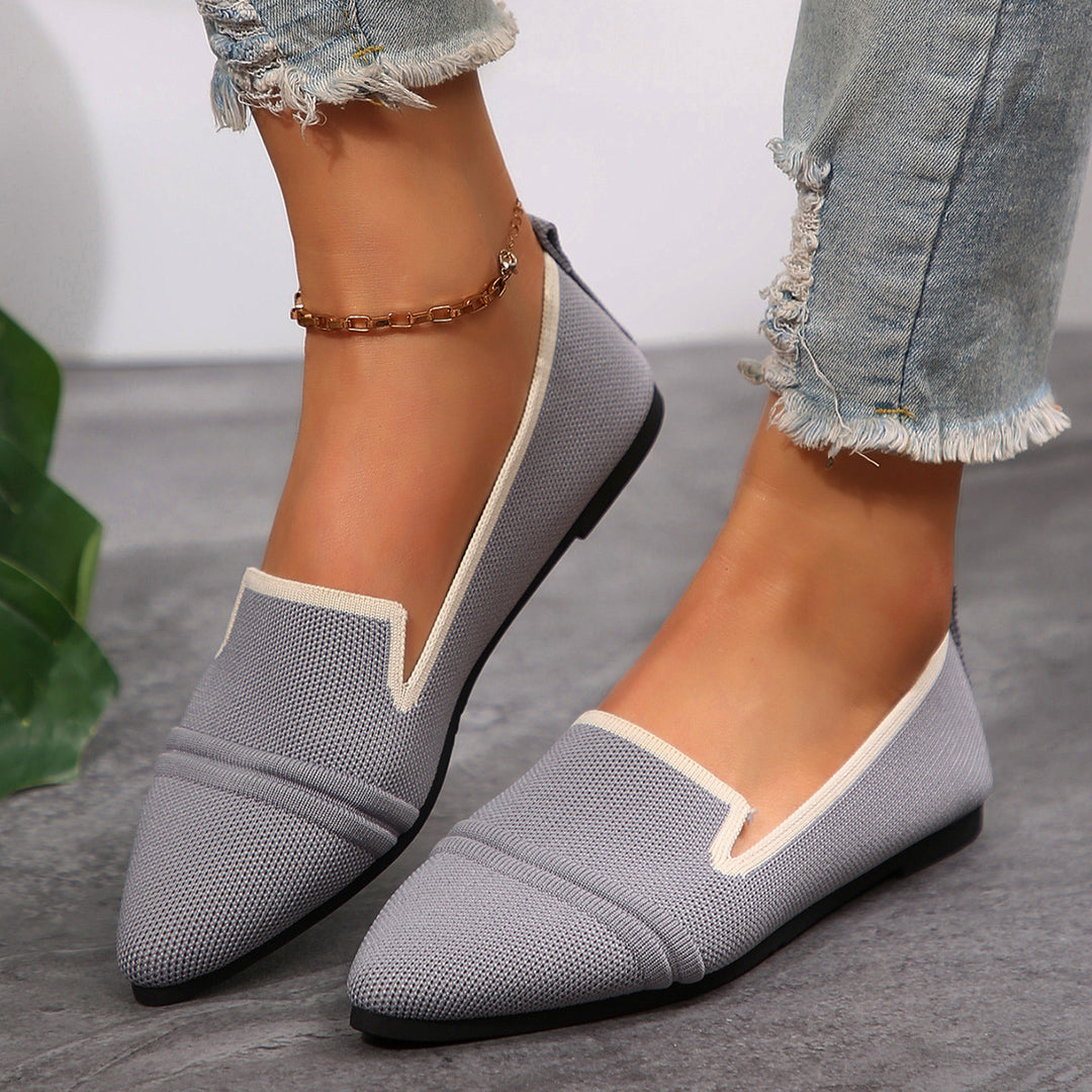 Damen  elegante flache Slipper-Loafer mit spitzer Zehenpartie Strickoptik und gepolsterter Innensohle Echo Archiv