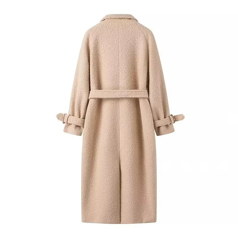Damen luxuriöser Kuschel‑Wollmix‑Mantel mit taillierendem Gürtel und übergroßem Schalkragen – Montévia