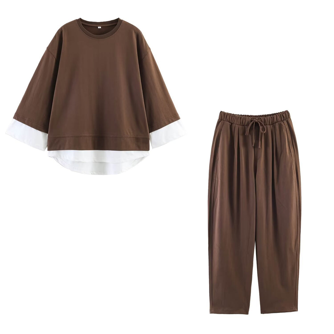 Damen Loungewear-Set aus weichem Jersey mit überlappendem Layer-Top und elastischer Highwaist-Hose Echo Archiv