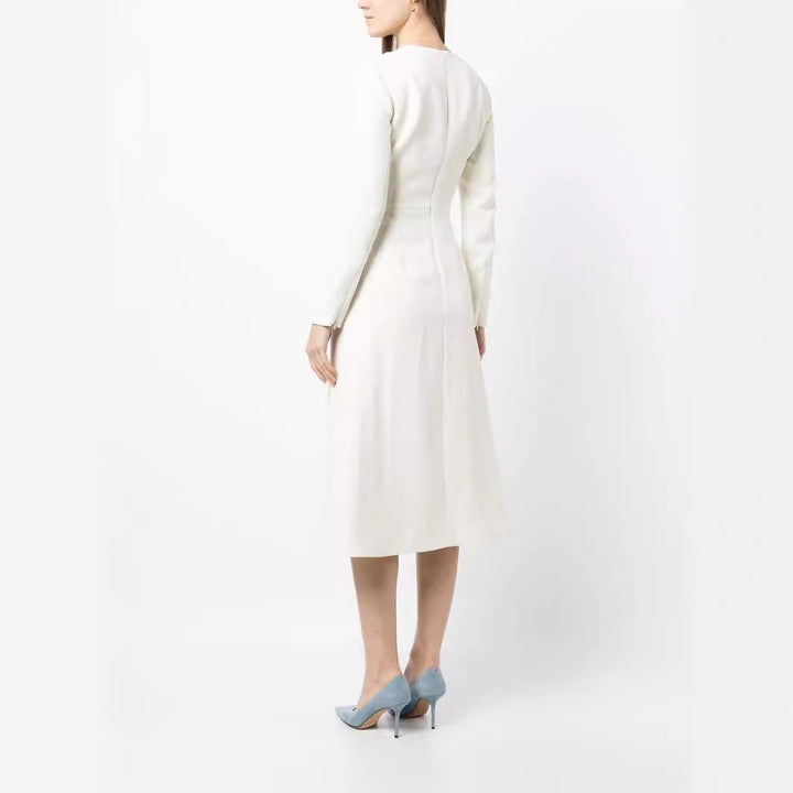 Damen Midikleid mit taillierter Drapierung und A-Linien Rock Echoarchiv