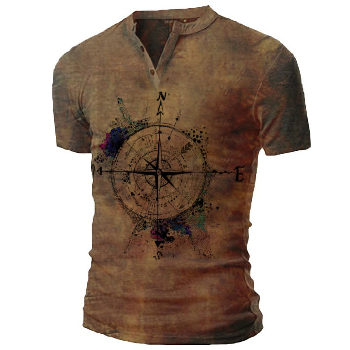 Herren T-Shirt mit kreativem Kompassdesign und innovativer Waschung Echoarchiv
