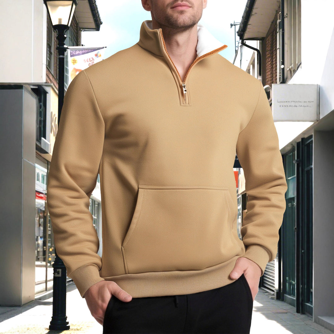 Herren sportlicher Sweatpullover mit innovativem Kragen und praktischer Kängurutasche Echoarchiv