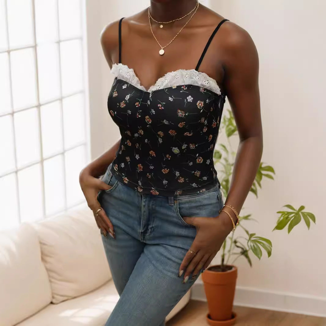 Damen Spitzen-Cami-Top mit floralem Design Echo Archiv