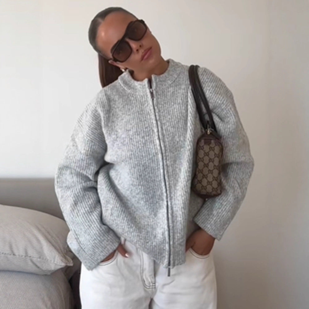 Damen Grobstrick‑Zipper‑Cardigan mit Oversize‑Schnitt Echoarchiv