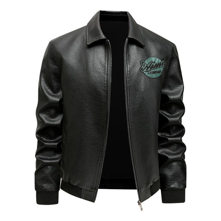 Herren Lässige Lederjacke mit Stickdetails Echo Archiv