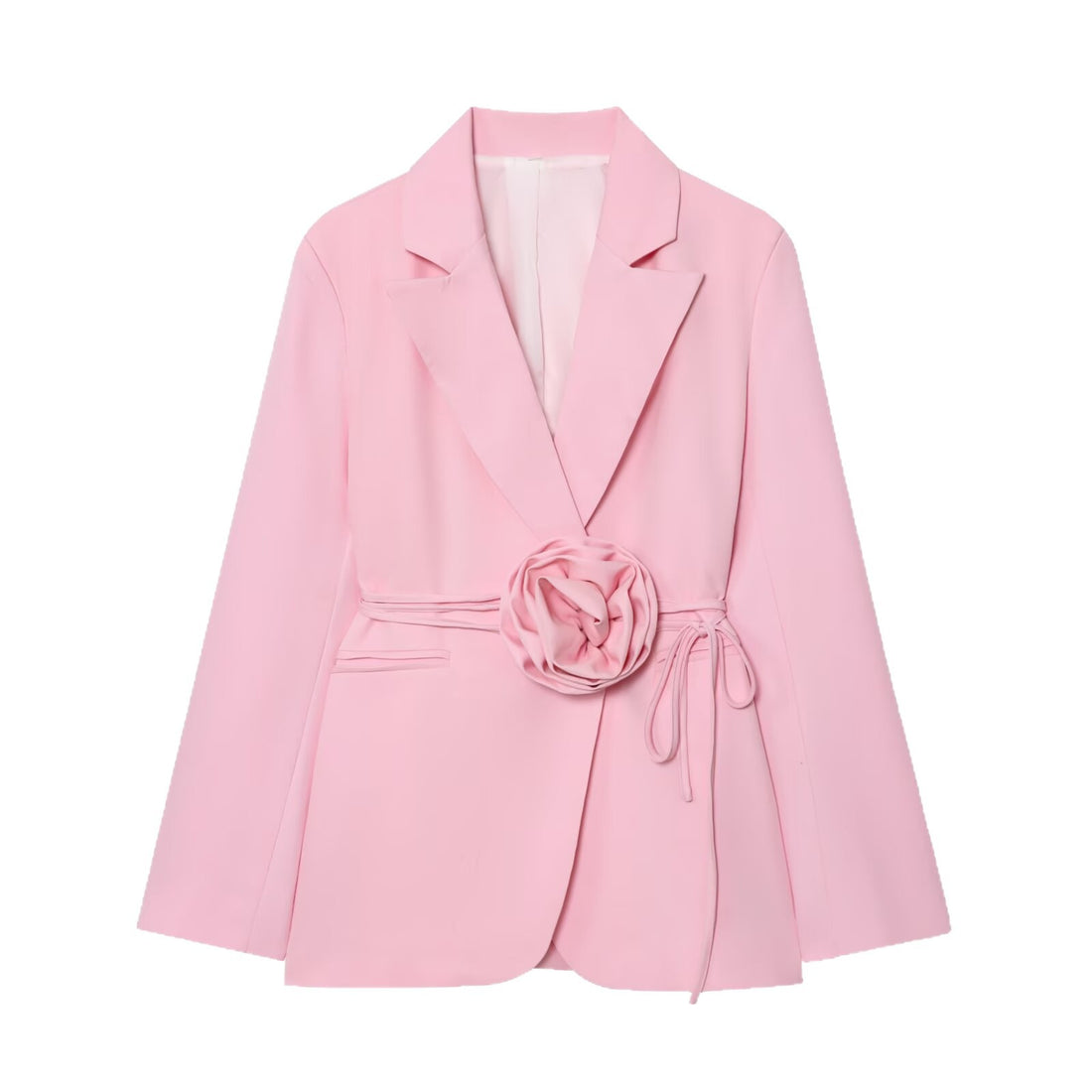 Damen Taillierter Blazer mit Deko‑Rosen‑Gürtel und Reverskragen Echoarchiv