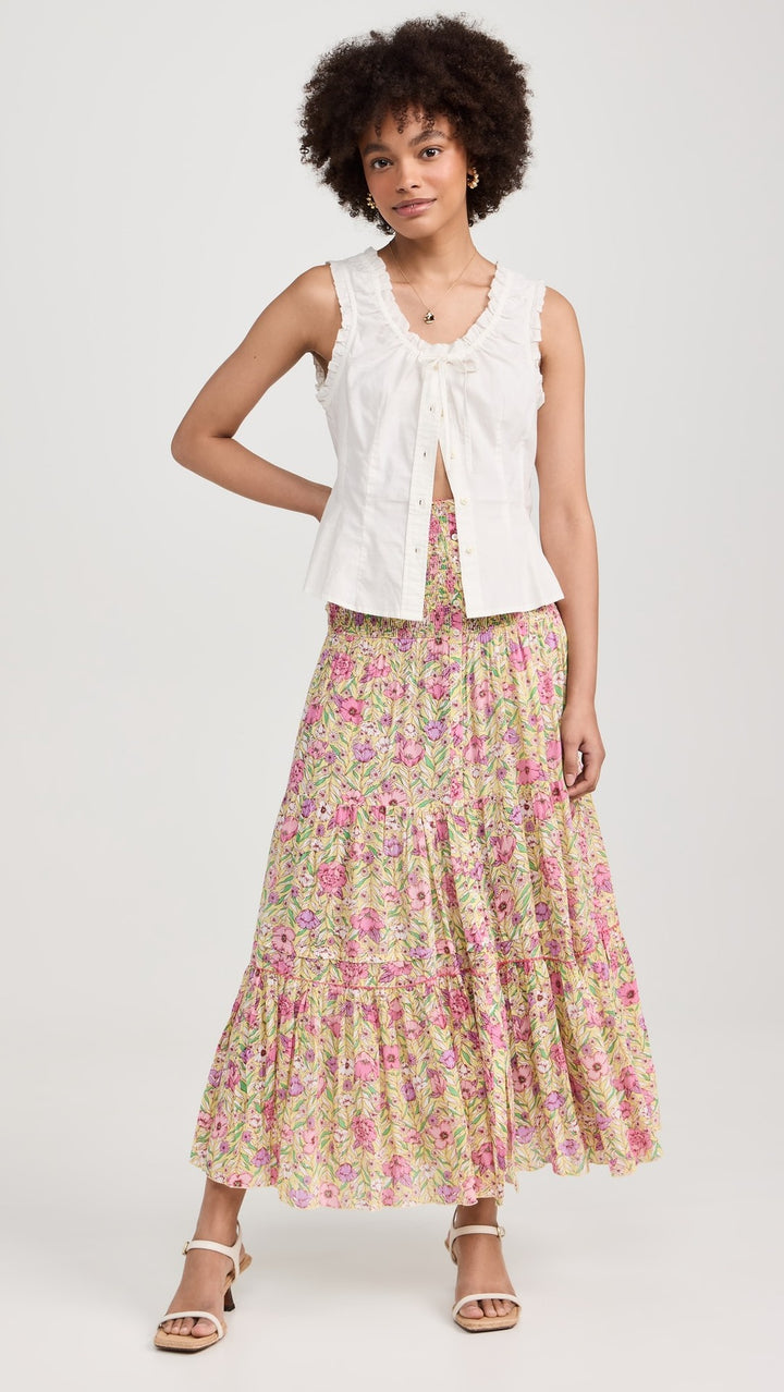 Damen Maxikleid mit floralem Rüschendesign und elastischem Oberteil Echo Archiv