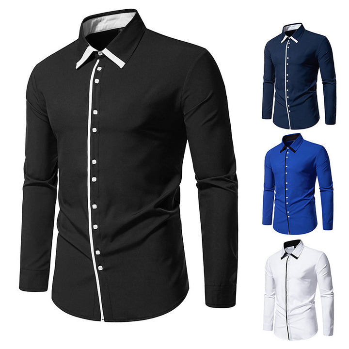 Herren elegantes Langarmhemd mit kontrastierendem Kragen und feinen Knopfdetails Echoarchiv
