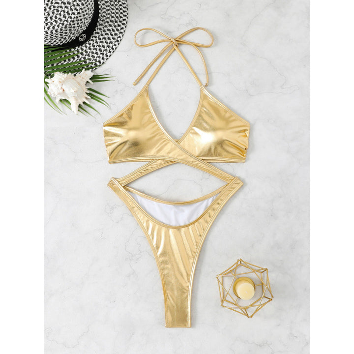Damen Glänzender Triangel-Bikini mit raffiniertem Wickeldesign Echo Archiv