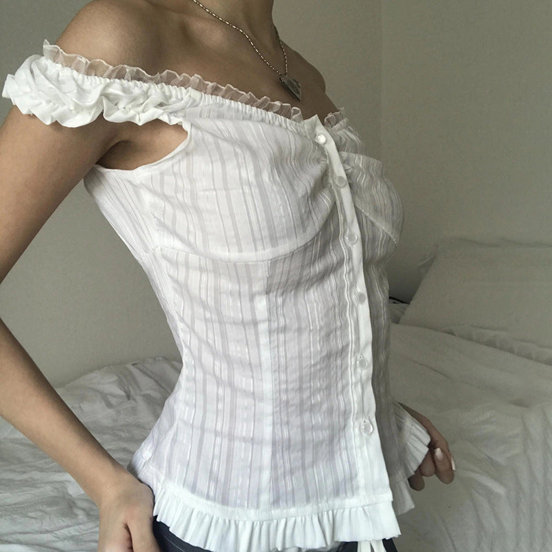 Damen Off-Shoulder Bluse mit Rüschensaum Echo Archiv