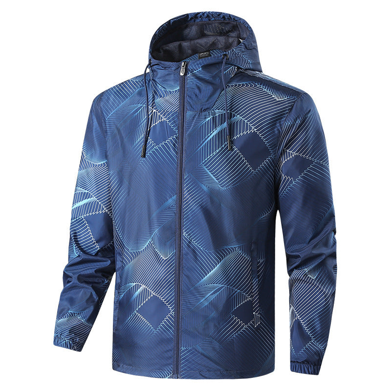 Herren Leichte Kapuzen-Windbreakerjacke mit grafischem Allover-Print und Packfunktion Echo Archiv