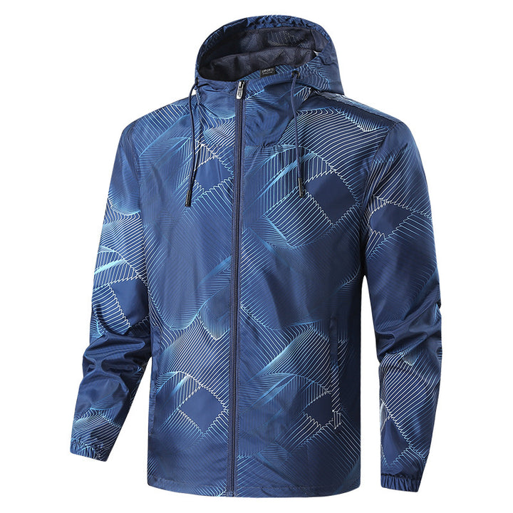 Herren Leichte Kapuzen-Windbreakerjacke mit grafischem Allover-Print und Packfunktion Echo Archiv