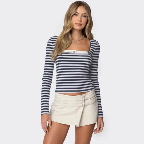 Damen Langarmshirt mit Quadrat-Ausschnitt und maritimem Streifenmuster Echo Archiv
