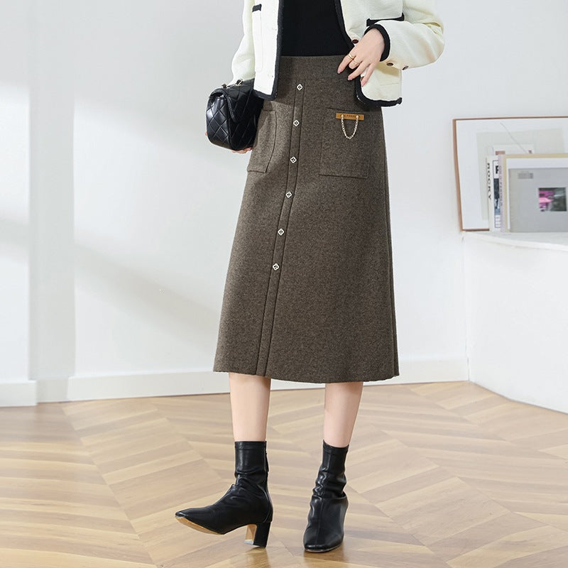 Damen Eleganter, gefütterter Knopf-Midirock Echo Archiv