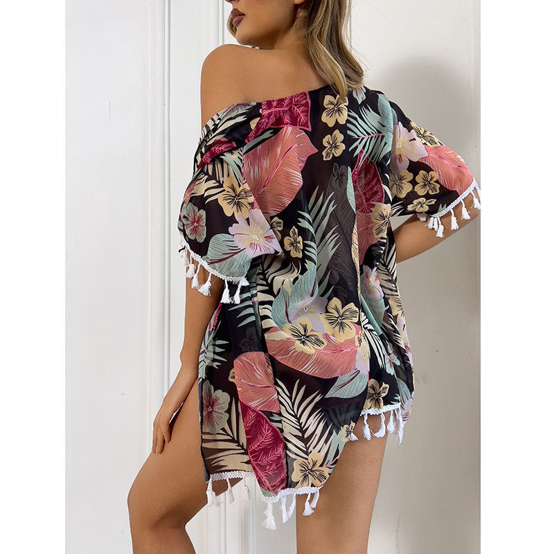 Damen Strandmode Set mit floralem Kimono und passendem Bikini Echo Archiv