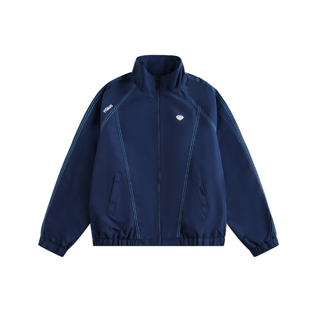 Unisex Sportliche leichte Trainingsjacke mit Stehkragen, Kontraststeppungen und elastischem Saum Echoarchiv