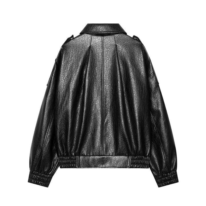 Damen Kurzes glänzendes Biker-Blouson aus veganer Lederoptik mit Ballonärmeln Echoarchiv