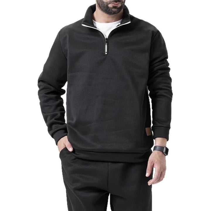 Herren Stehkragen Pullover mit Reißverschluss und strukturiertem Design Echoarchiv
