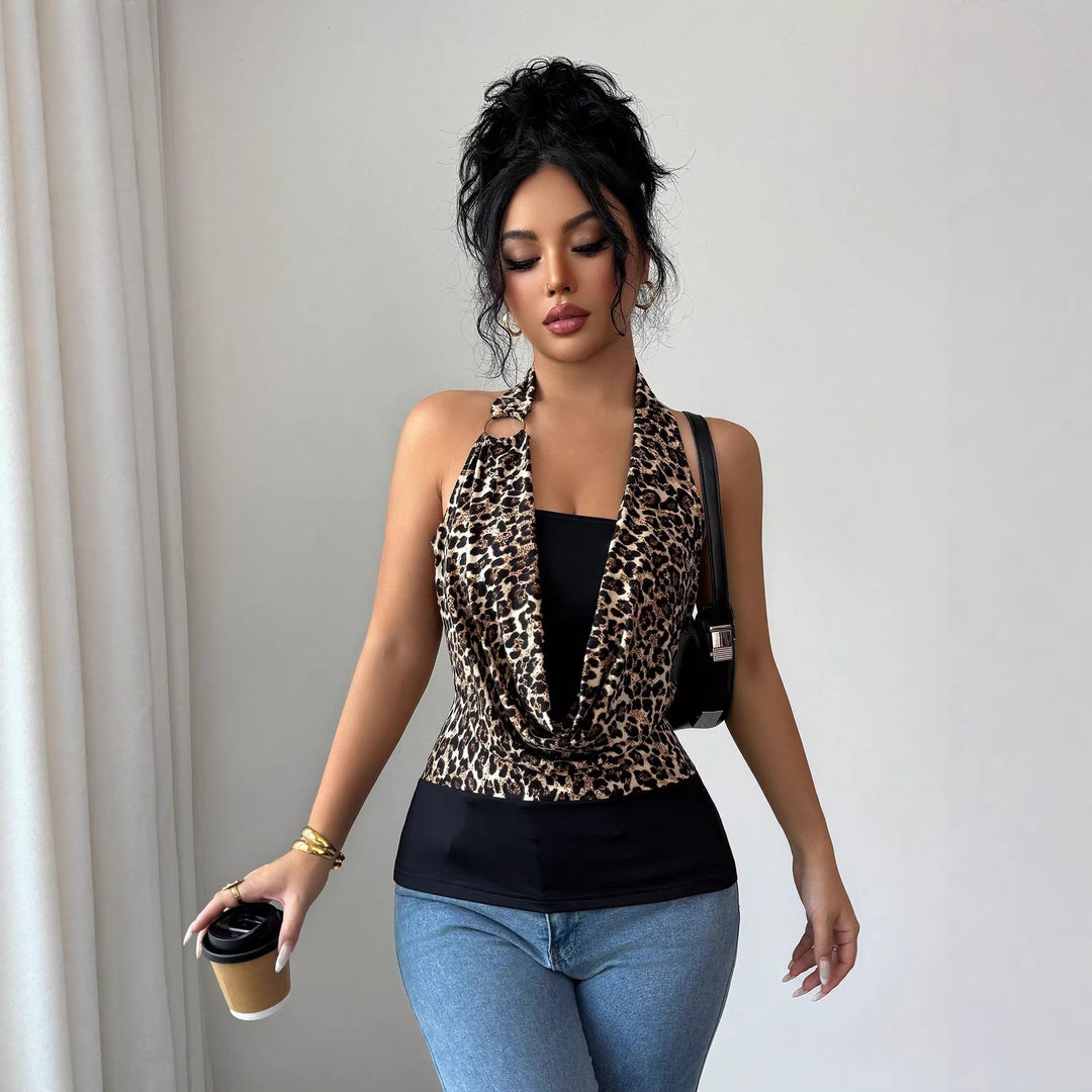 Damen Ärmelloses Neckholder-Wickel-Top mit Drapierter Front und Metallring Echo Archiv