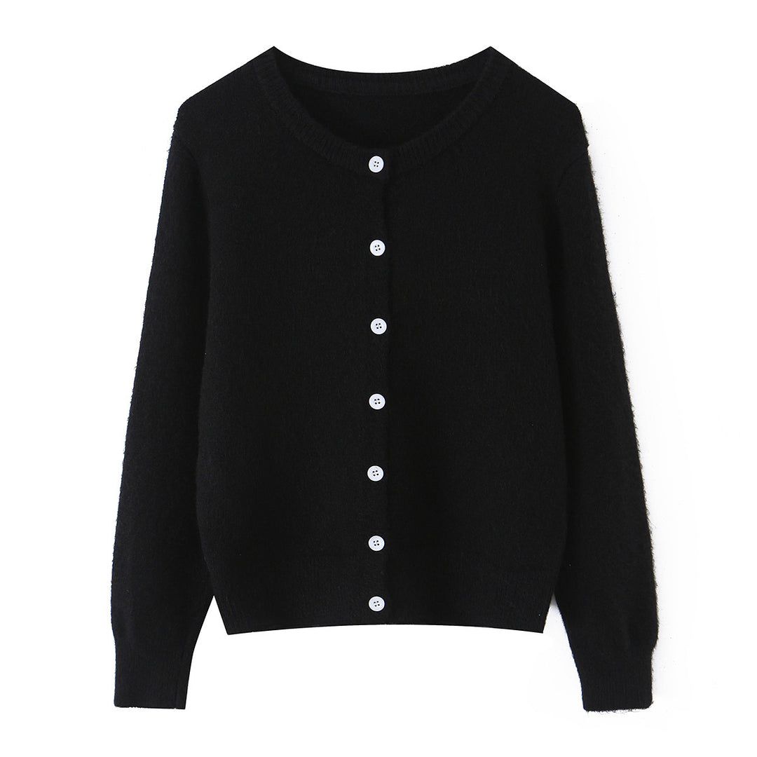 Damen nan Feinstrick-Cardigan mit Rundhalsausschnitt, durchgehender Knopfleiste und elastischem Rippbund Echo Archiv
