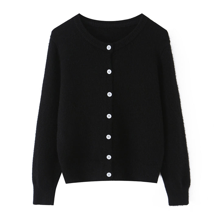 Damen nan Feinstrick-Cardigan mit Rundhalsausschnitt, durchgehender Knopfleiste und elastischem Rippbund Echo Archiv