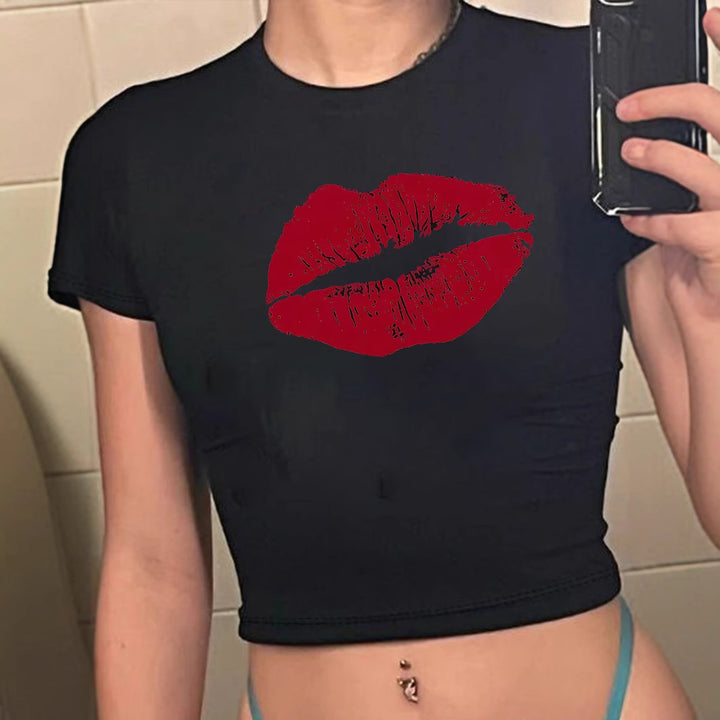 Damen Crop-T-Shirt mit kreativem Totenkopf-Design und figurbetontem Schnitt Echo Archiv
