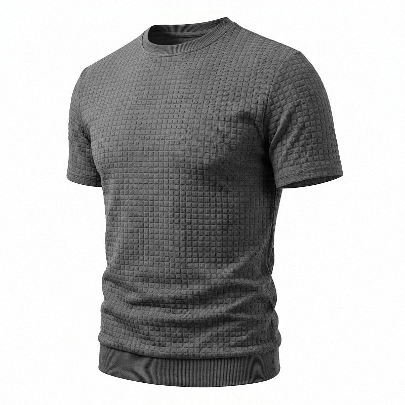 Herren nan kurzärmeliges Strickshirt mit geprägter Karostruktur, Rundhalsausschnitt und geripptem Saum Echo Archiv