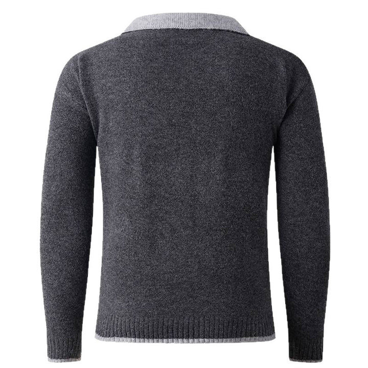 Herren V-Ausschnitt Pullover mit Hemdkragen und feiner Struktur Echoarchiv