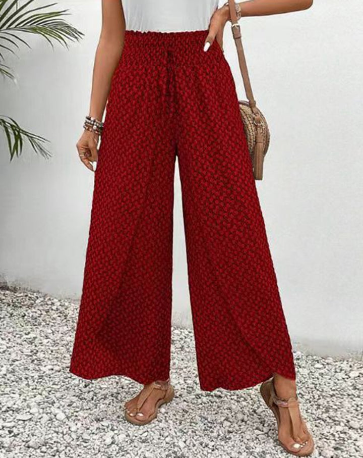 Damen nan weite Sommer-Palazzohose mit gerafftem Komfortbund, fließender Beinweite und geometrischem Allovermuster Echo Archiv