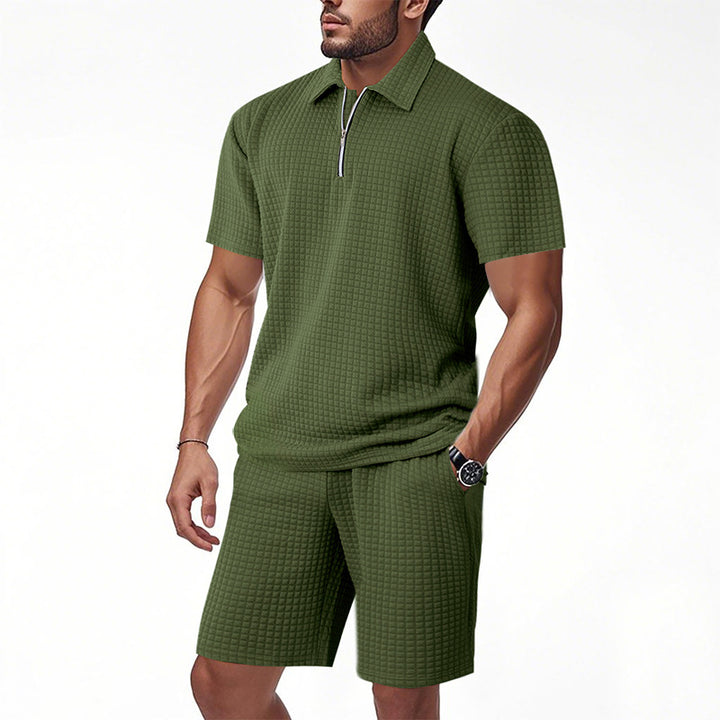 Herren sportliches Kurzarm-T-Shirt und Shorts Set mit modernem Reißverschluss und strukturiertem Design Echoarchiv