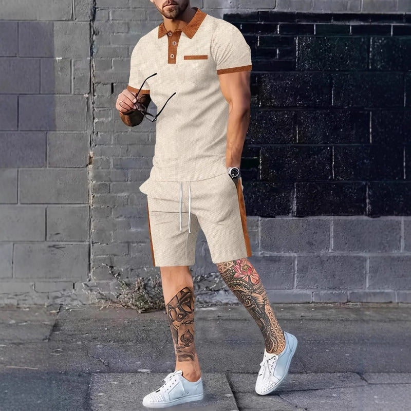Herren Poloshirt und Shorts Set mit stylischem Kontrastdesign Echoarchiv