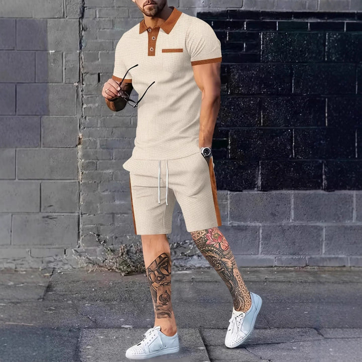 Herren Poloshirt und Shorts Set mit stylischem Kontrastdesign Echoarchiv