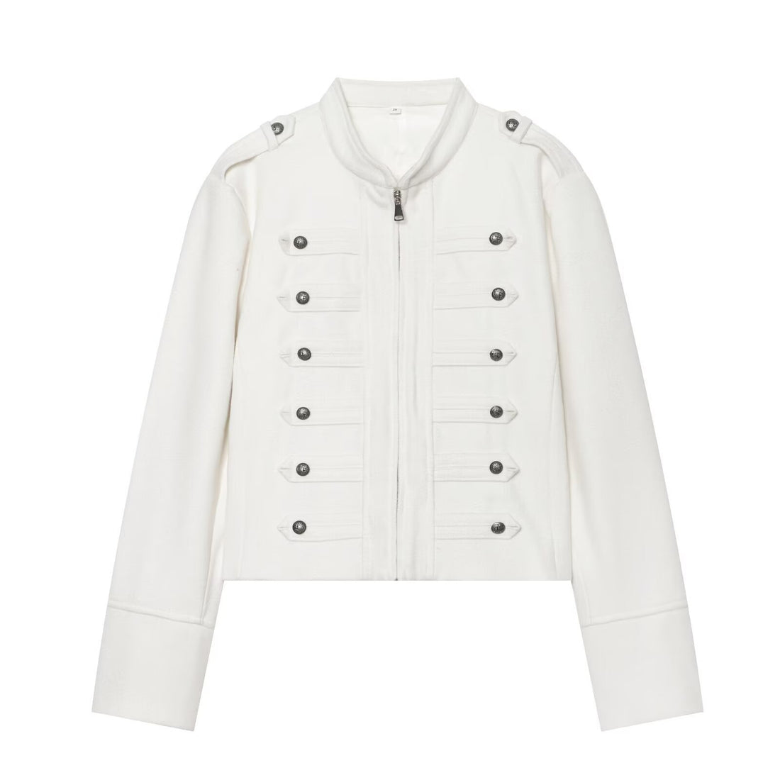 Damen Kurzjacke Military-inspirierte Wollmix‑Cropped Jacke mit Stehkragen, Epauletten und Zierknopfleiste Echoarchiv