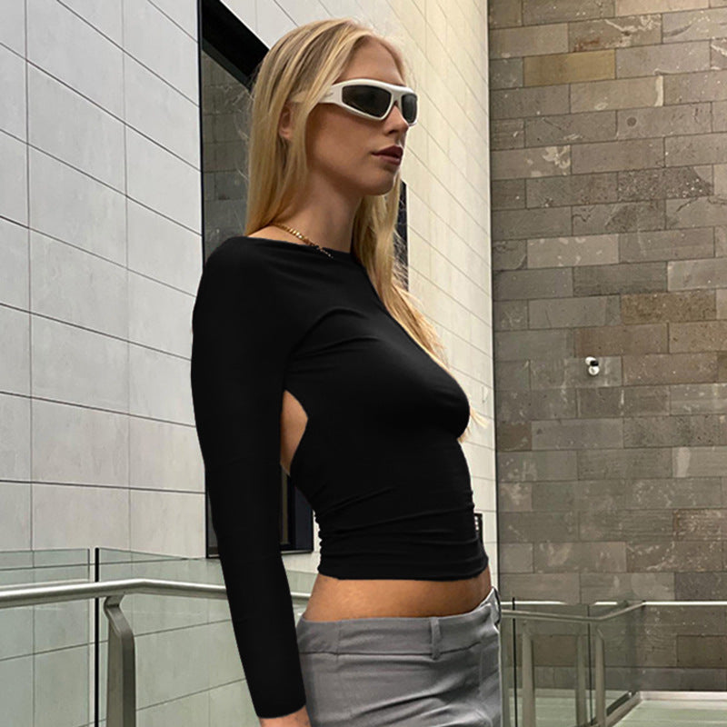 Damen figurbetontes Longsleeve-Oberteil mit offenem Rücken und elegantem Design Echo Archiv